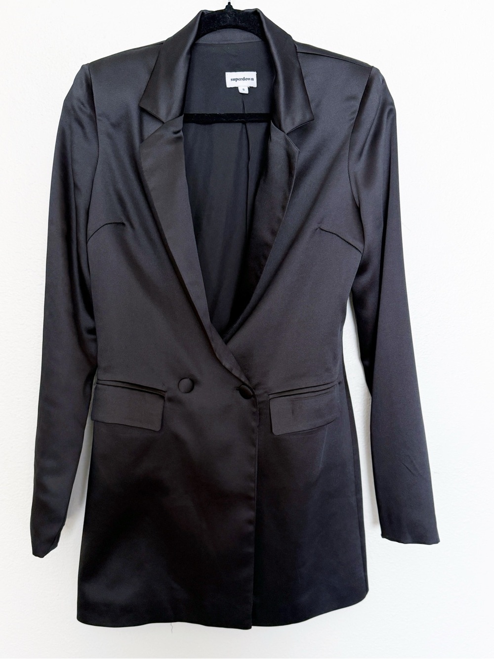 Superdown Miley Blazer Dress Satin Tuxedo Mini Black S - Picture 9 of 12